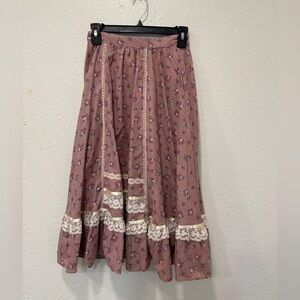 Vintage Gunne Sax Prairie Skirt Floral Lace Trim Cottagecore Boho Made USA Sz 7